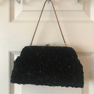 Black Beaded Evening Clutch Purse